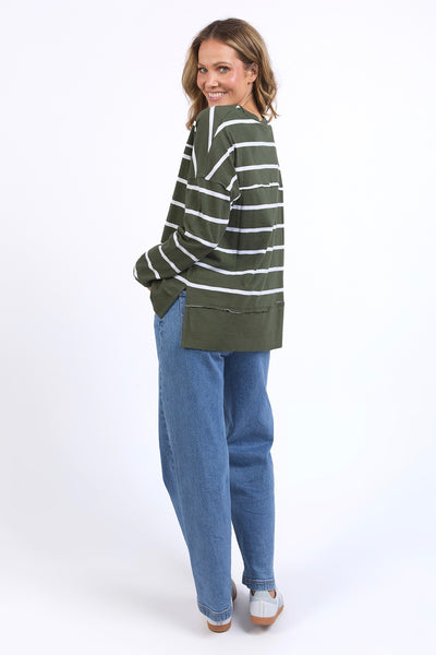 Jayne Stripe Throw On Top - Khaki/White Stripe