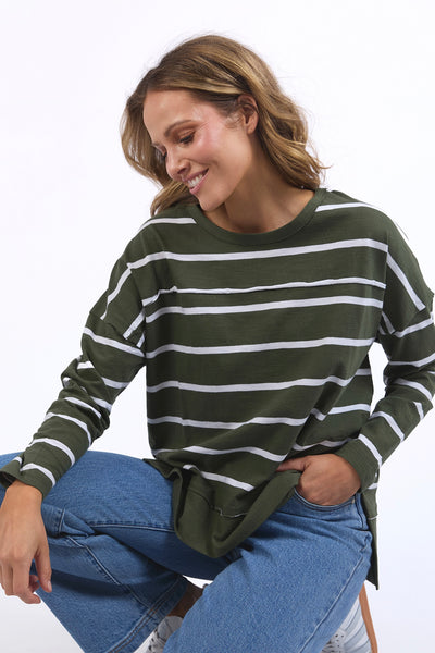 Jayne Stripe Throw On Top - Khaki/White Stripe