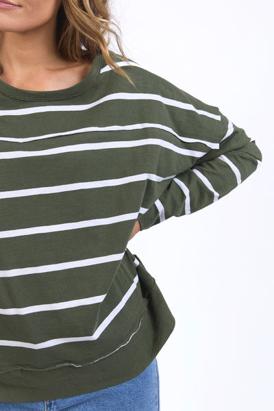 Jayne Stripe Throw On Top - Khaki/White Stripe
