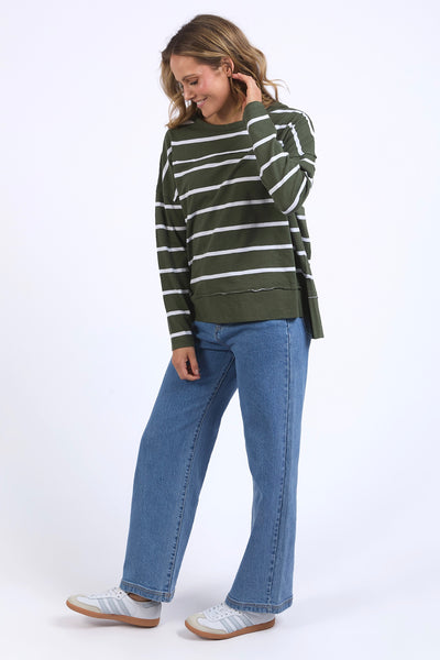 Jayne Stripe Throw On Top - Khaki/White Stripe