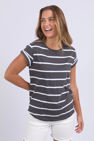 Manly Stripe Tee - Charcoal/White Stripe
