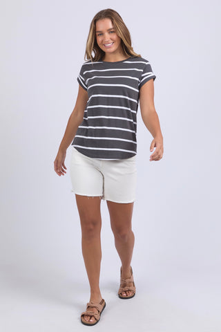 Manly Stripe Tee - Charcoal/White Stripe