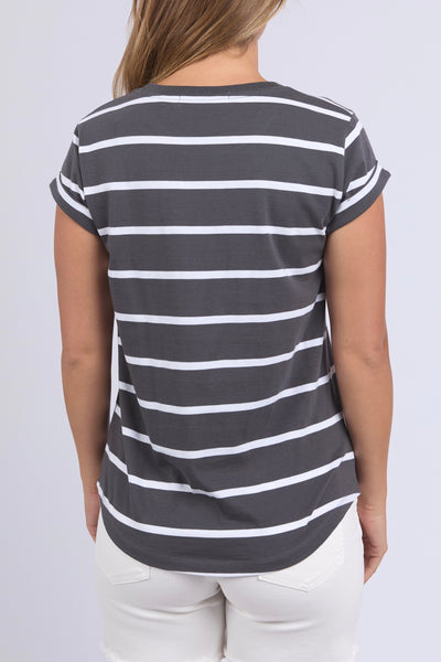 Manly Stripe Tee - Charcoal/White Stripe