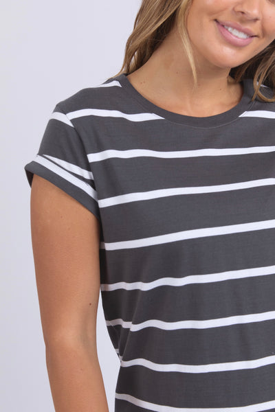 Manly Stripe Tee - Charcoal/White Stripe