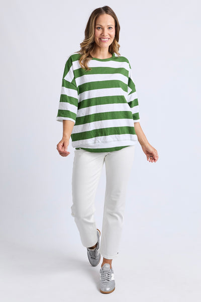 Mazie Block Stripe Sweat - Cedar/Marshmallow Stripe