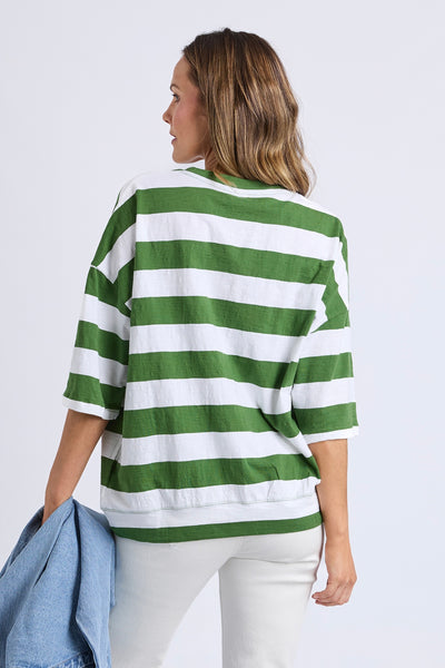 Mazie Block Stripe Sweat - Cedar/Marshmallow Stripe