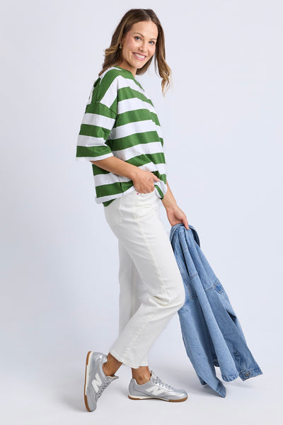 Mazie Block Stripe Sweat - Cedar/Marshmallow Stripe