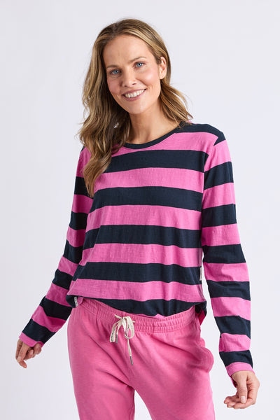 Spritz Stripe L/S Tee - Hot Pink & Navy Stripe