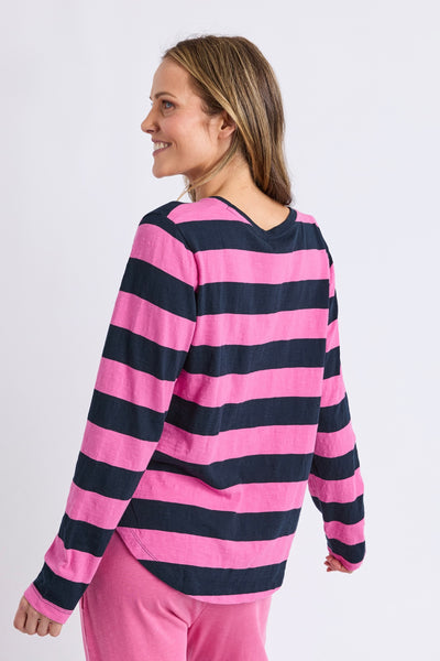 Spritz Stripe L/S Tee - Hot Pink & Navy Stripe