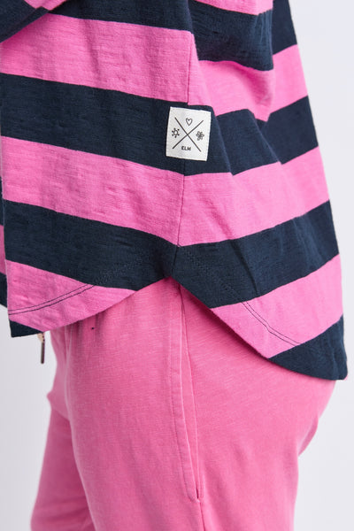 Spritz Stripe L/S Tee - Hot Pink & Navy Stripe