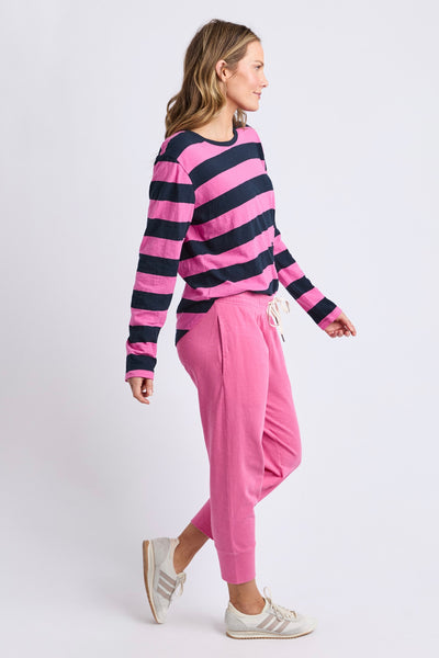 Spritz Stripe L/S Tee - Hot Pink & Navy Stripe