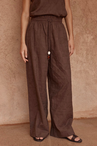 Bellie Embroidered Pant - Chocolate