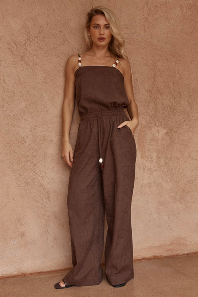 Bellie Embroidered Pant - Chocolate