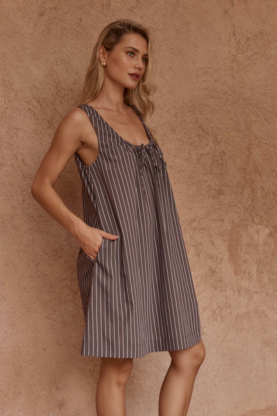 Nola Stripe Mini Dress - Choc Stripe