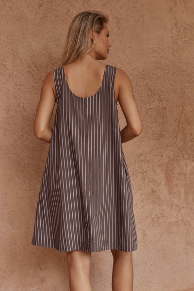Nola Stripe Mini Dress - Choc Stripe