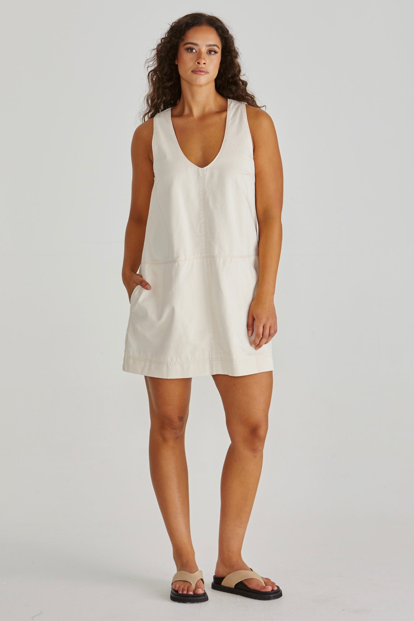 Marcy Denim Shift Dress - Parchment