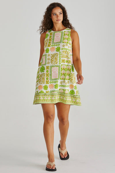 Emmett Tie Back Shift Dress - Green Shell Patchwork