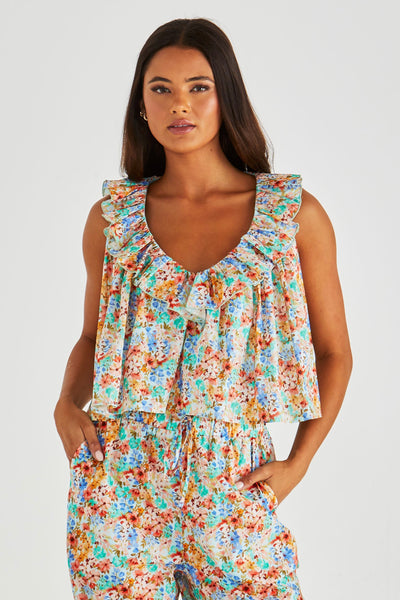 Panna Ruffled Neck Tank - Blossom
