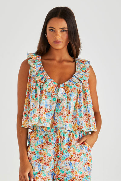 Panna Ruffled Neck Tank - Blossom