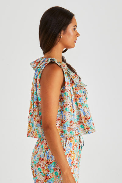Panna Ruffled Neck Tank - Blossom