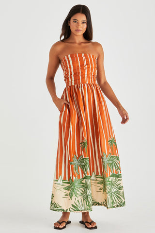 Mina Strapless Dress - Palm Stripe