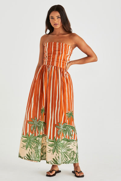 Mina Strapless Dress - Palm Stripe