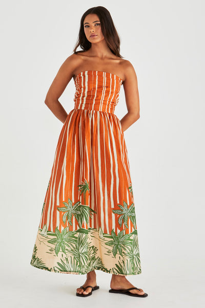Mina Strapless Dress - Palm Stripe