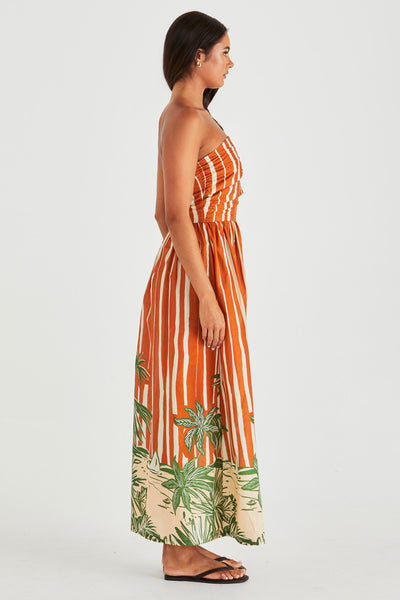 Mina Strapless Dress - Palm Stripe