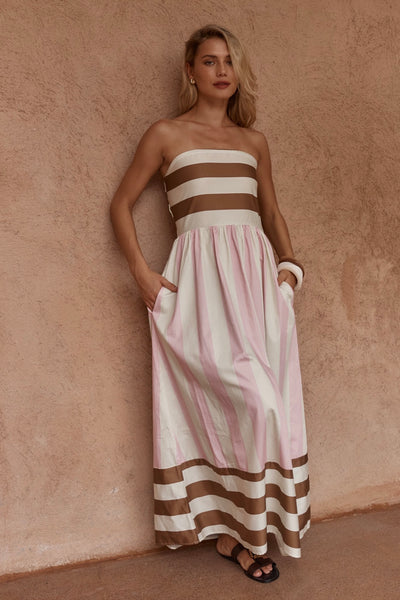 Nea Spliced Strapless Dress - Neapolitan