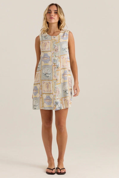 Reo Button Shift Dress - Wayfarer Print