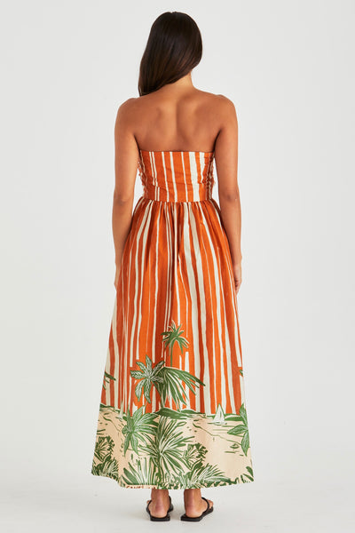 Mina Strapless Dress - Palm Stripe