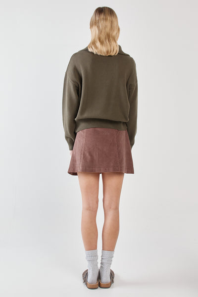 Esti Pointelle Zip Up Knit - Khaki