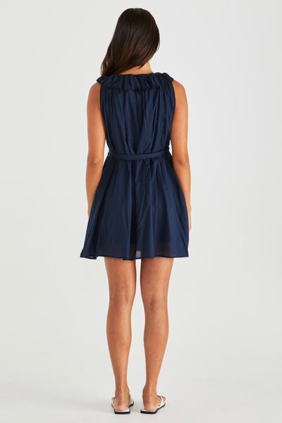Belen Ruffled Neck Mini Dress - Navy