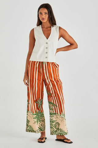 Mina Elasticated Pant - Palm Stripe