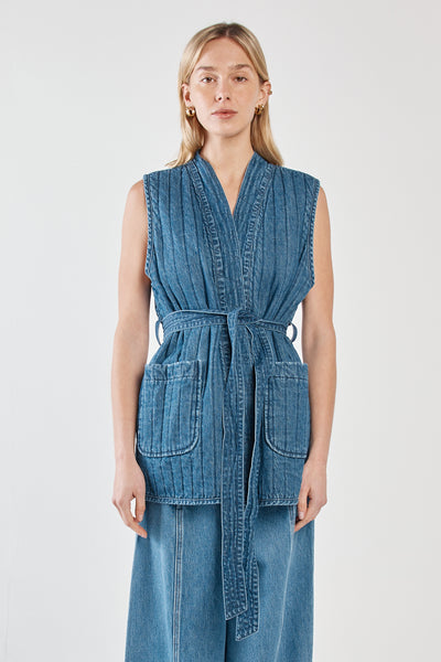 Pepa Quilted Denim Vest - Classic Blue