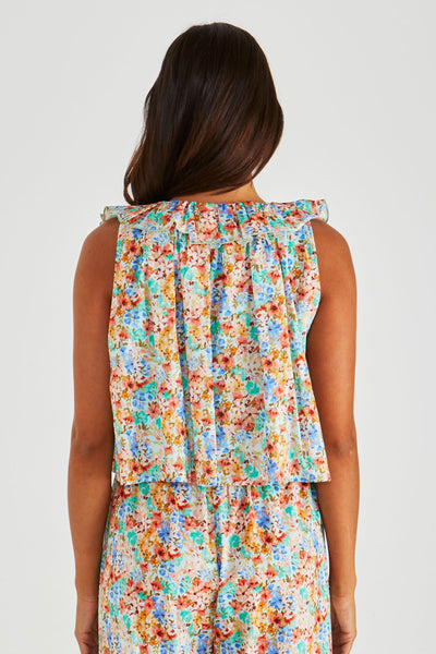 Panna Ruffled Neck Tank - Blossom