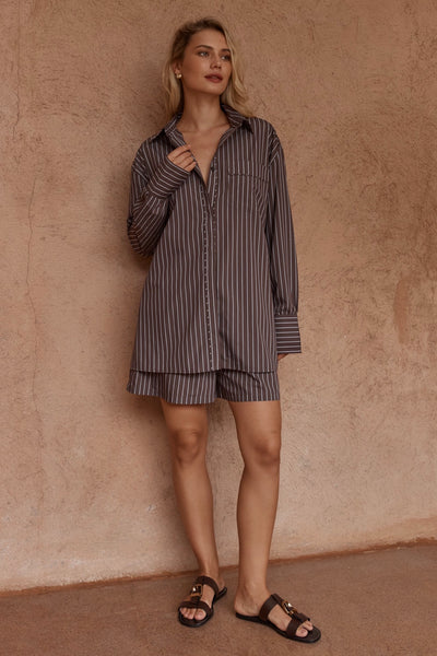 Marmo Stripe Short - Choc Stripe