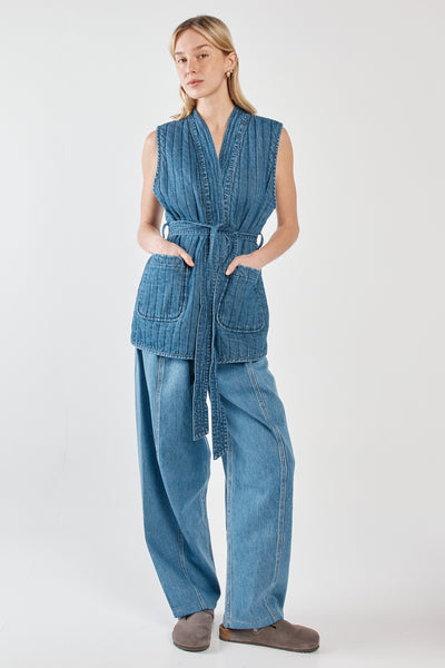 Pepa Quilted Denim Vest - Classic Blue