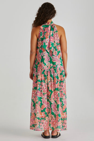 Malia Halter Dress - Pink Green Paisley