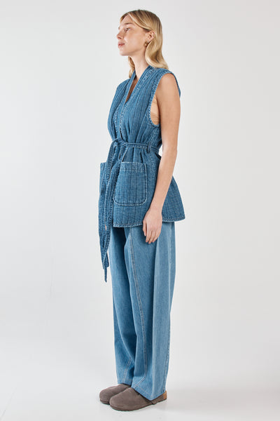 Pepa Quilted Denim Vest - Classic Blue