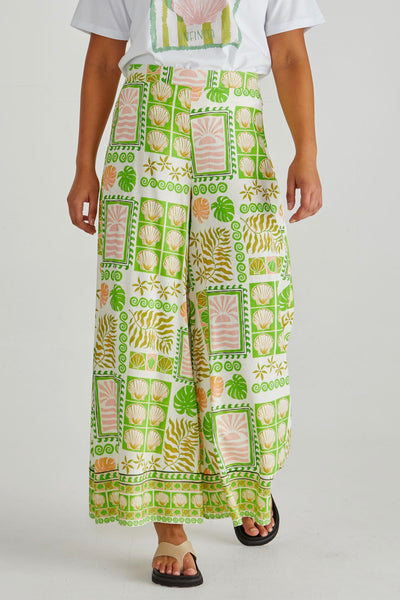 Emmett Wide Leg Pant - Green Shell Patchwork