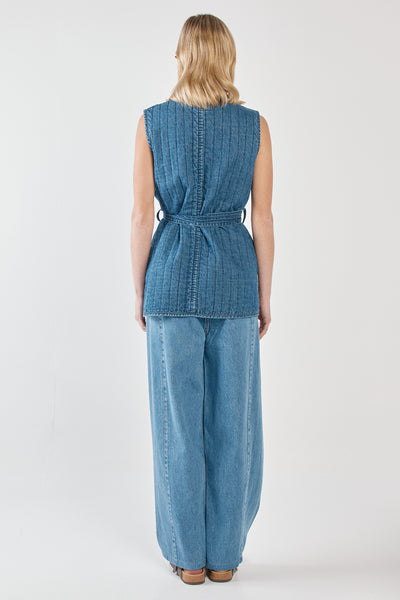 Pepa Quilted Denim Vest - Classic Blue