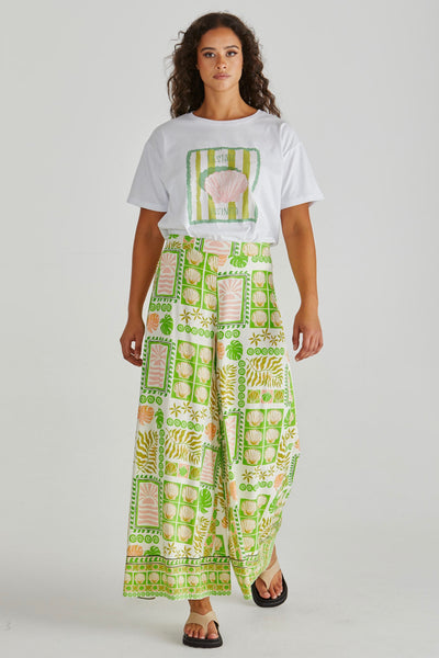 Emmett Wide Leg Pant - Green Shell Patchwork