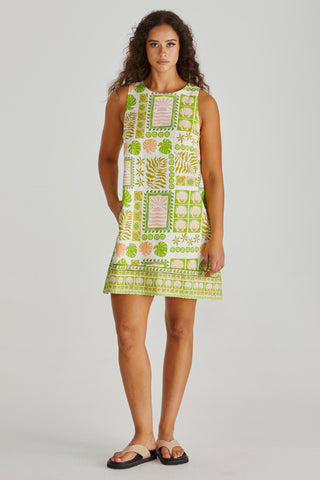 Emmett Tie Back Shift Dress - Green Shell Patchwork